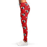 Red French Bulldog Pattern Print Women's Leggings