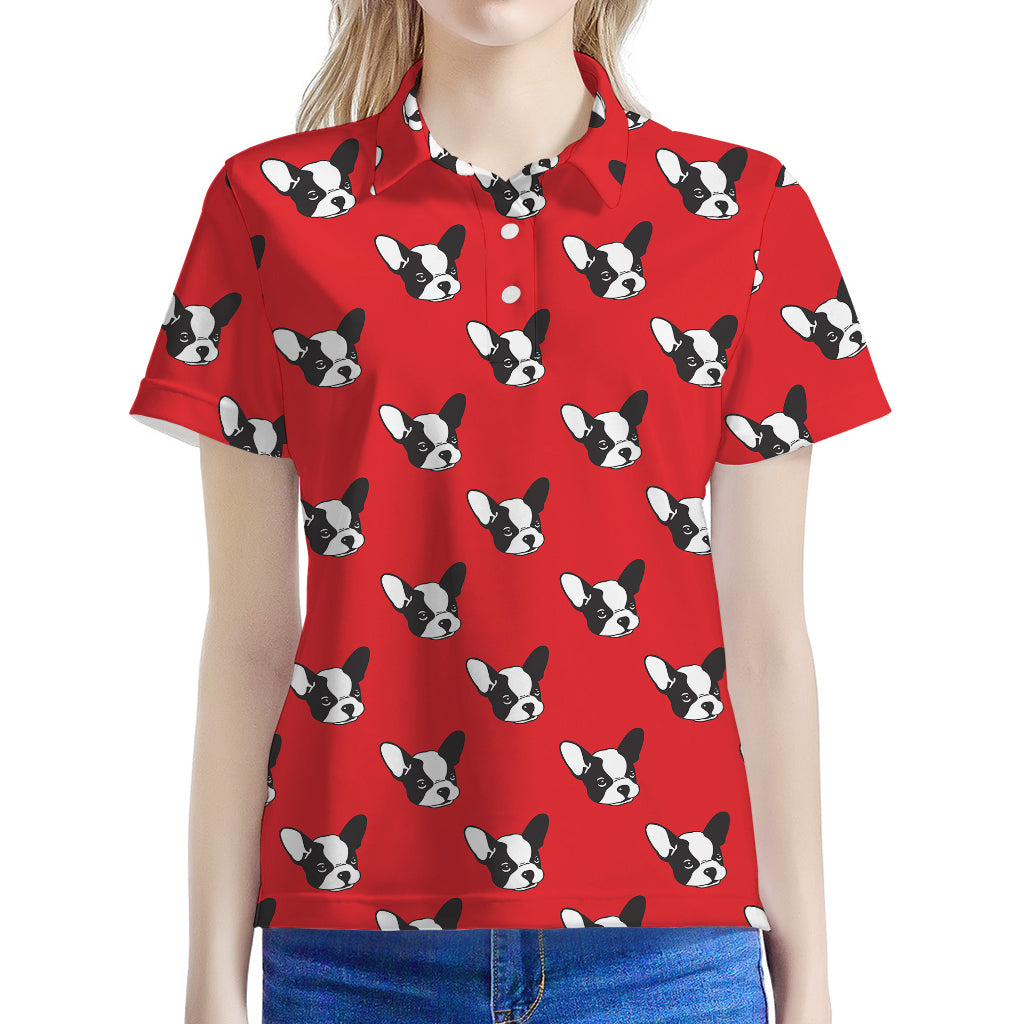 Red French Bulldog Pattern Print Women's Polo Shirt