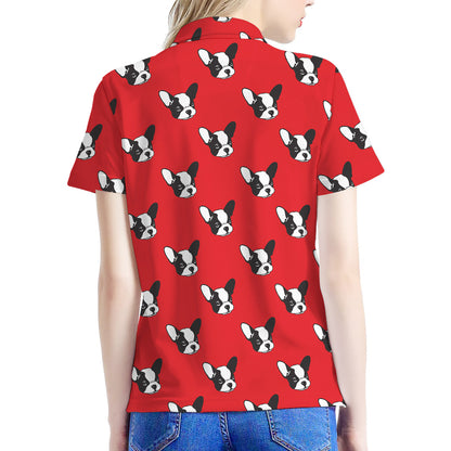 Red French Bulldog Pattern Print Women's Polo Shirt