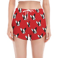 Red French Bulldog Pattern Print Women's Split Running Shorts
