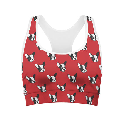 Red French Bulldog Pattern Print Women's Sports Bra