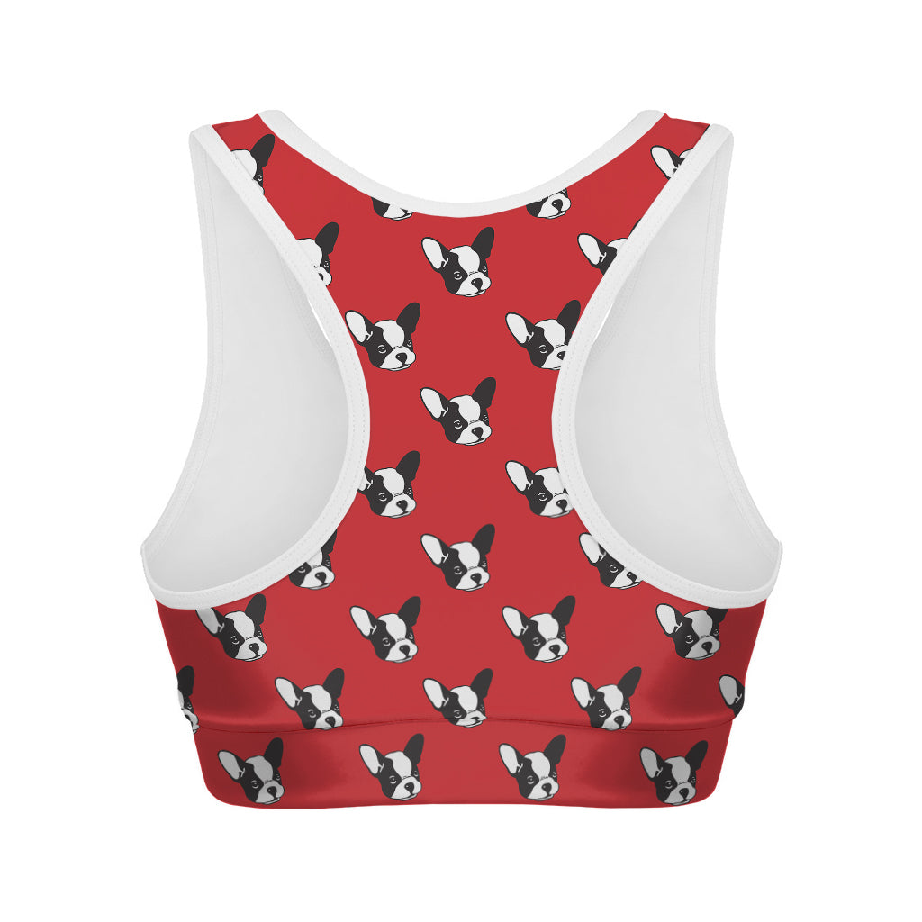 Red French Bulldog Pattern Print Women's Sports Bra