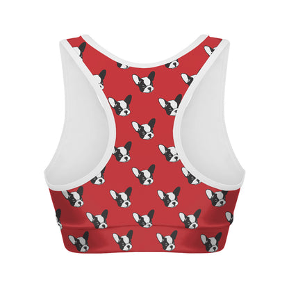 Red French Bulldog Pattern Print Women's Sports Bra