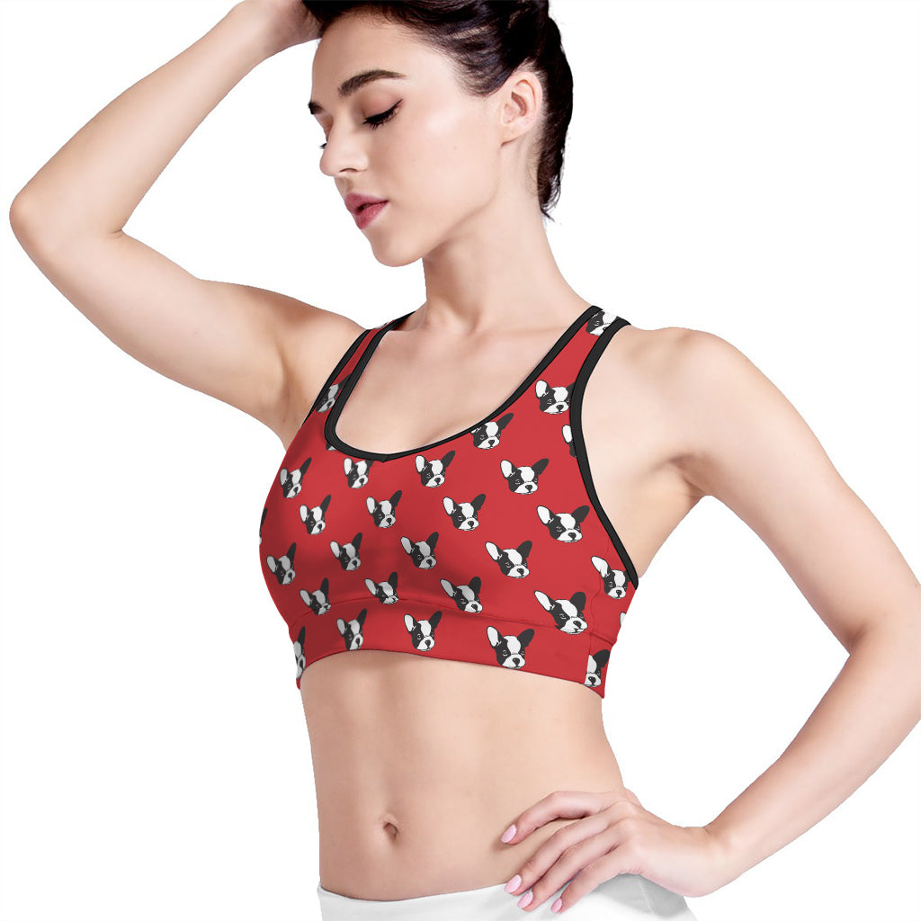 Red French Bulldog Pattern Print Women's Sports Bra