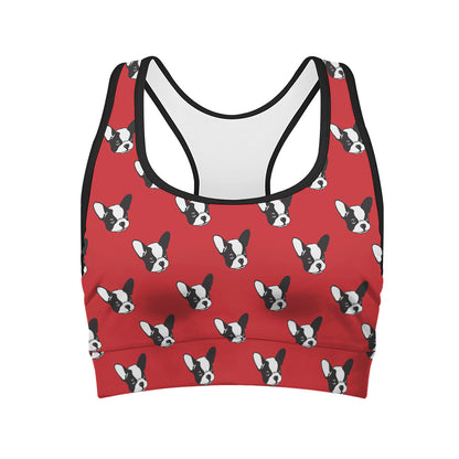 Red French Bulldog Pattern Print Women's Sports Bra