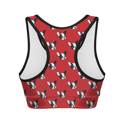 Red French Bulldog Pattern Print Women's Sports Bra