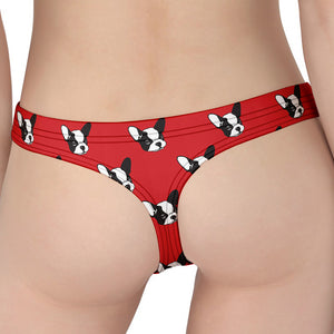 Red French Bulldog Pattern Print Women's Thong