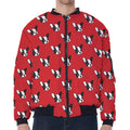Red French Bulldog Pattern Print Zip Sleeve Bomber Jacket