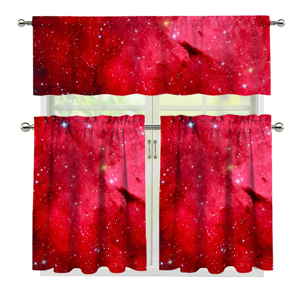Red Galaxy Space Cloud Print 3 Piece Kitchen Curtains