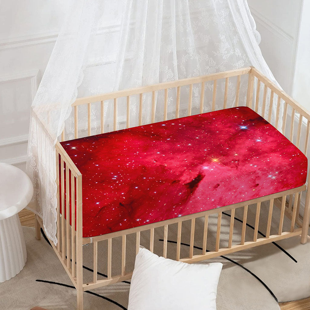 Red Galaxy Space Cloud Print Baby Crib Sheet