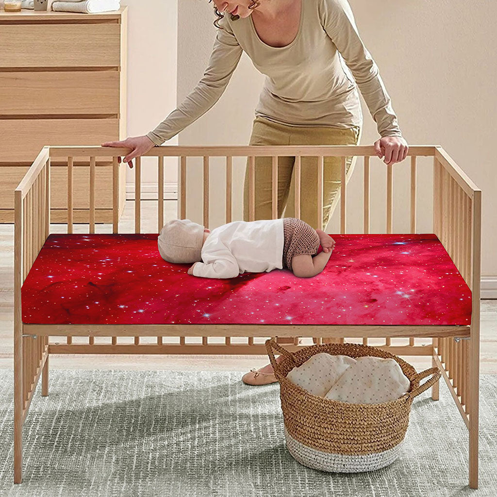 Red Galaxy Space Cloud Print Baby Crib Sheet