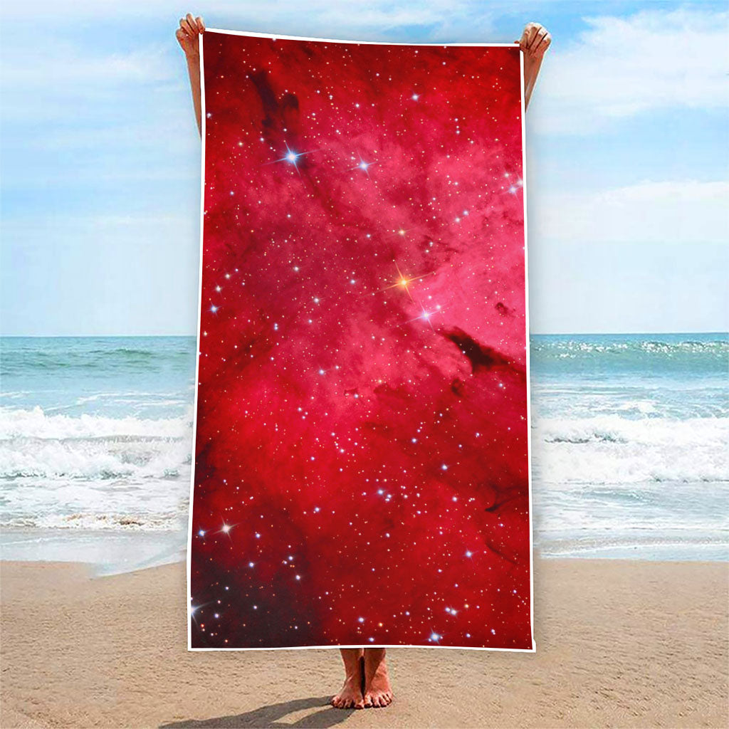 Red Galaxy Space Cloud Print Beach Towel