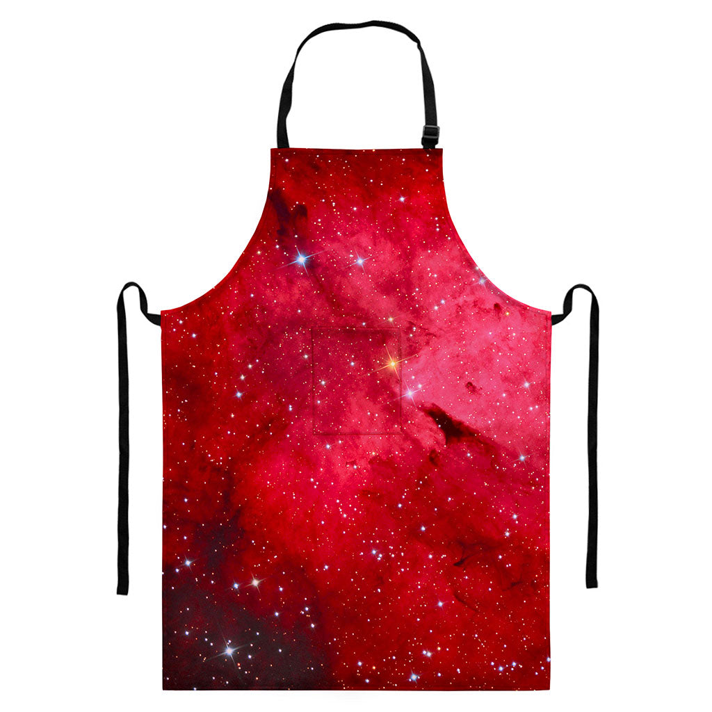 Red Galaxy Space Cloud Print Bib Apron With Pocket