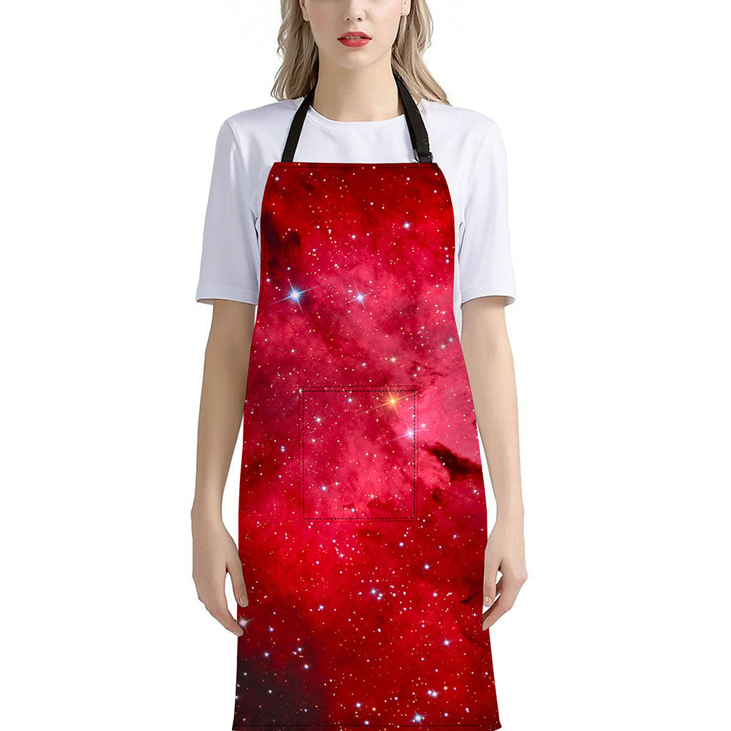 Red Galaxy Space Cloud Print Bib Apron With Pocket