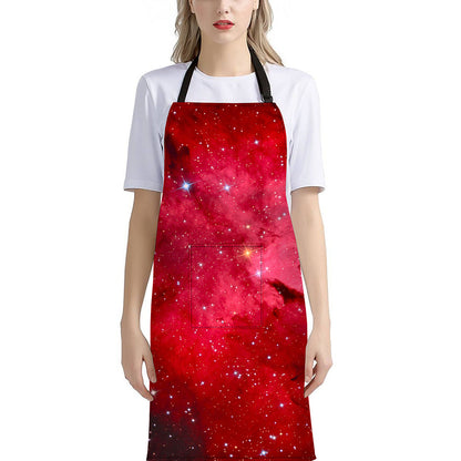 Red Galaxy Space Cloud Print Bib Apron With Pocket