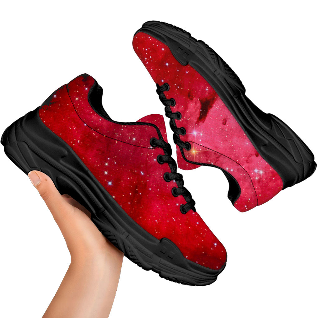 Red Galaxy Space Cloud Print Black Chunky Shoes