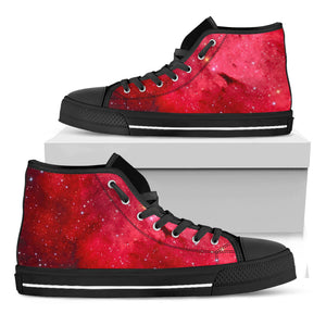 Red Galaxy Space Cloud Print Black High Top Sneakers