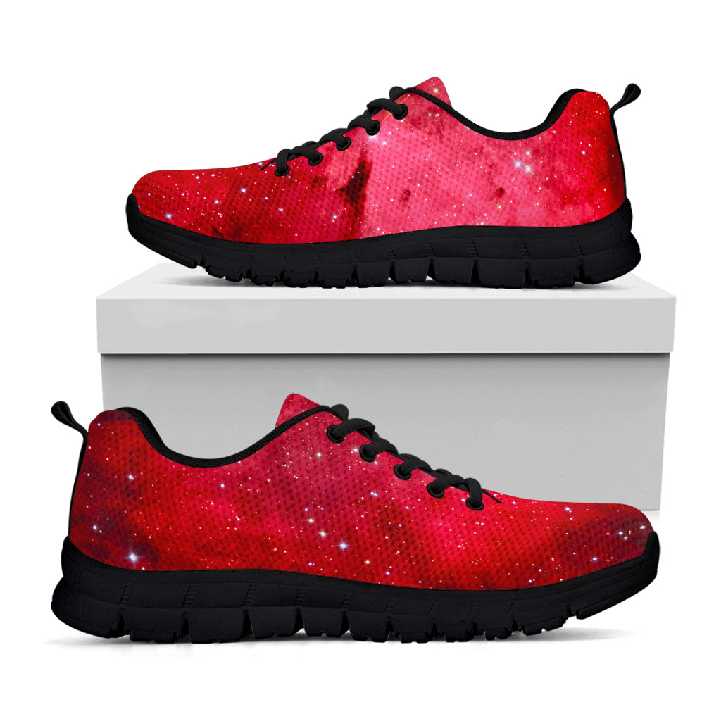 Red Galaxy Space Cloud Print Black Running Shoes