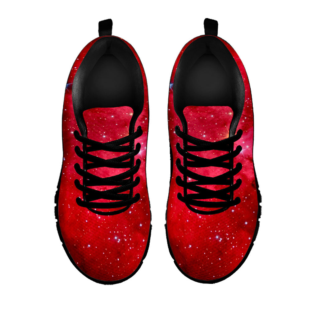 Red Galaxy Space Cloud Print Black Running Shoes