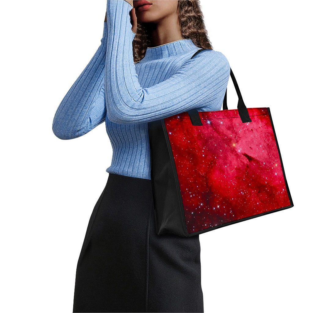 Red Galaxy Space Cloud Print Canvas Tote Bag