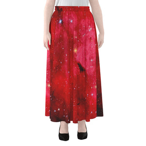 Red Galaxy Space Cloud Print Chiffon Maxi Skirt