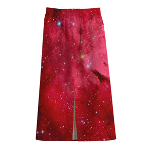 Red Galaxy Space Cloud Print Cotton Front Slit Maxi Skirt