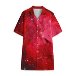 Red Galaxy Space Cloud Print Cotton Hawaiian Shirt