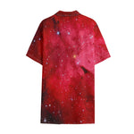 Red Galaxy Space Cloud Print Cotton Hawaiian Shirt
