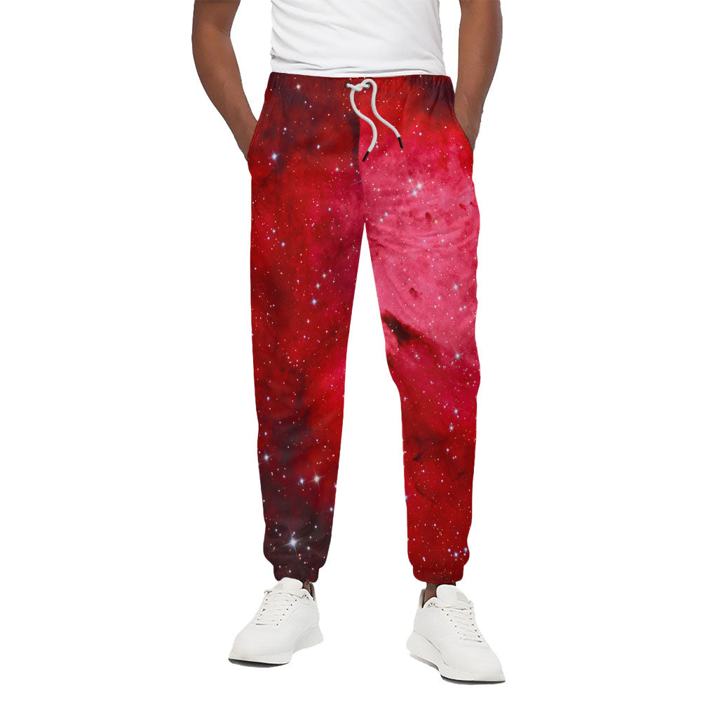 Red Galaxy Space Cloud Print Cotton Pants