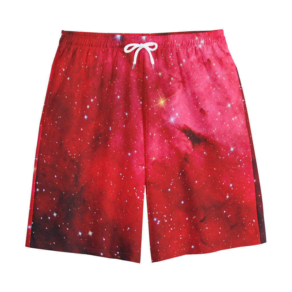 Red Galaxy Space Cloud Print Cotton Shorts
