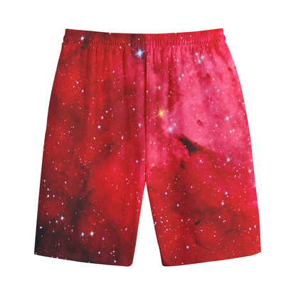 Red Galaxy Space Cloud Print Cotton Shorts