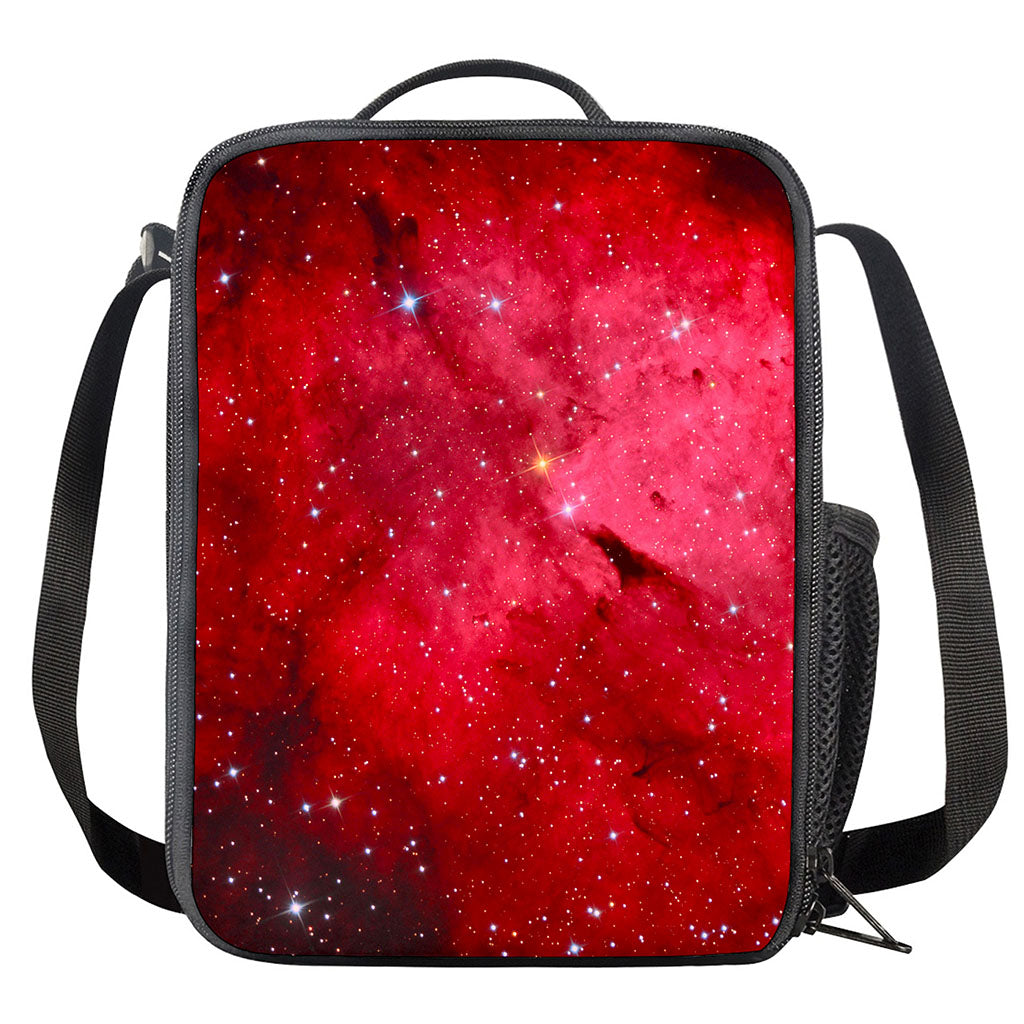 Red Galaxy Space Cloud Print Crossbody Lunch Bag