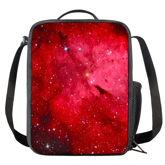 Red Galaxy Space Cloud Print Crossbody Lunch Bag