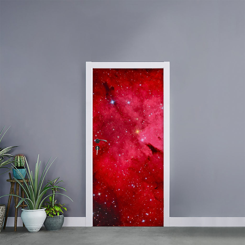 Red Galaxy Space Cloud Print Door Sticker