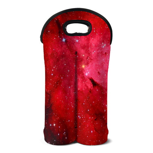 Red Galaxy Space Cloud Print Double Neoprene Wine Tote