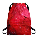 Red Galaxy Space Cloud Print Drawstring Backpack