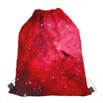 Red Galaxy Space Cloud Print Drawstring Bag