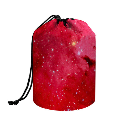 Red Galaxy Space Cloud Print Drawstring Makeup Bag