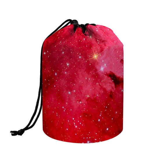 Red Galaxy Space Cloud Print Drawstring Makeup Bag