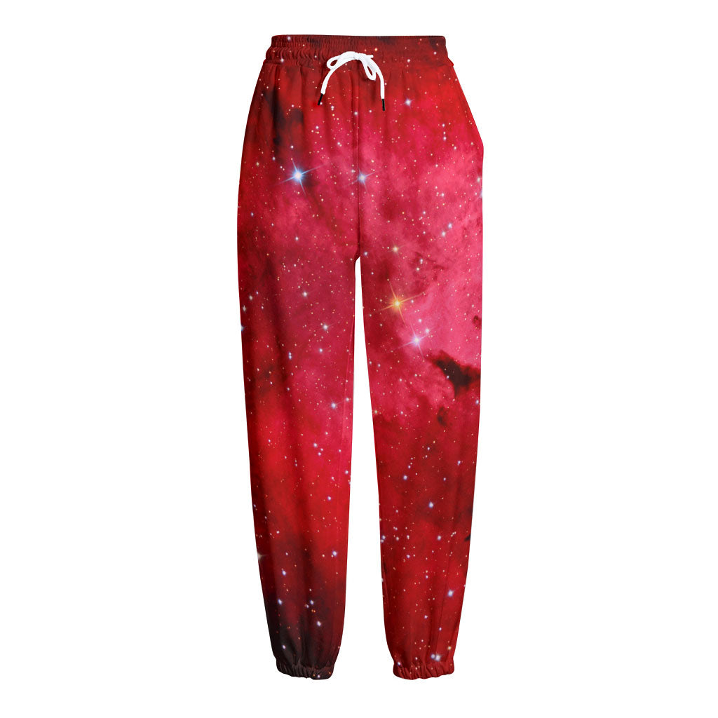 Red Galaxy Space Cloud Print Fleece Lined Knit Pants