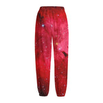 Red Galaxy Space Cloud Print Fleece Lined Knit Pants