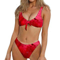 Red Galaxy Space Cloud Print Front Bow Tie Bikini