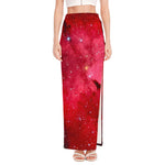 Red Galaxy Space Cloud Print High Slit Maxi Skirt