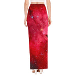 Red Galaxy Space Cloud Print High Slit Maxi Skirt