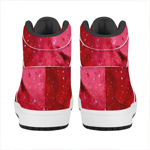 Red Galaxy Space Cloud Print High Top Leather Sneakers