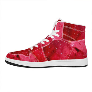 Red Galaxy Space Cloud Print High Top Leather Sneakers