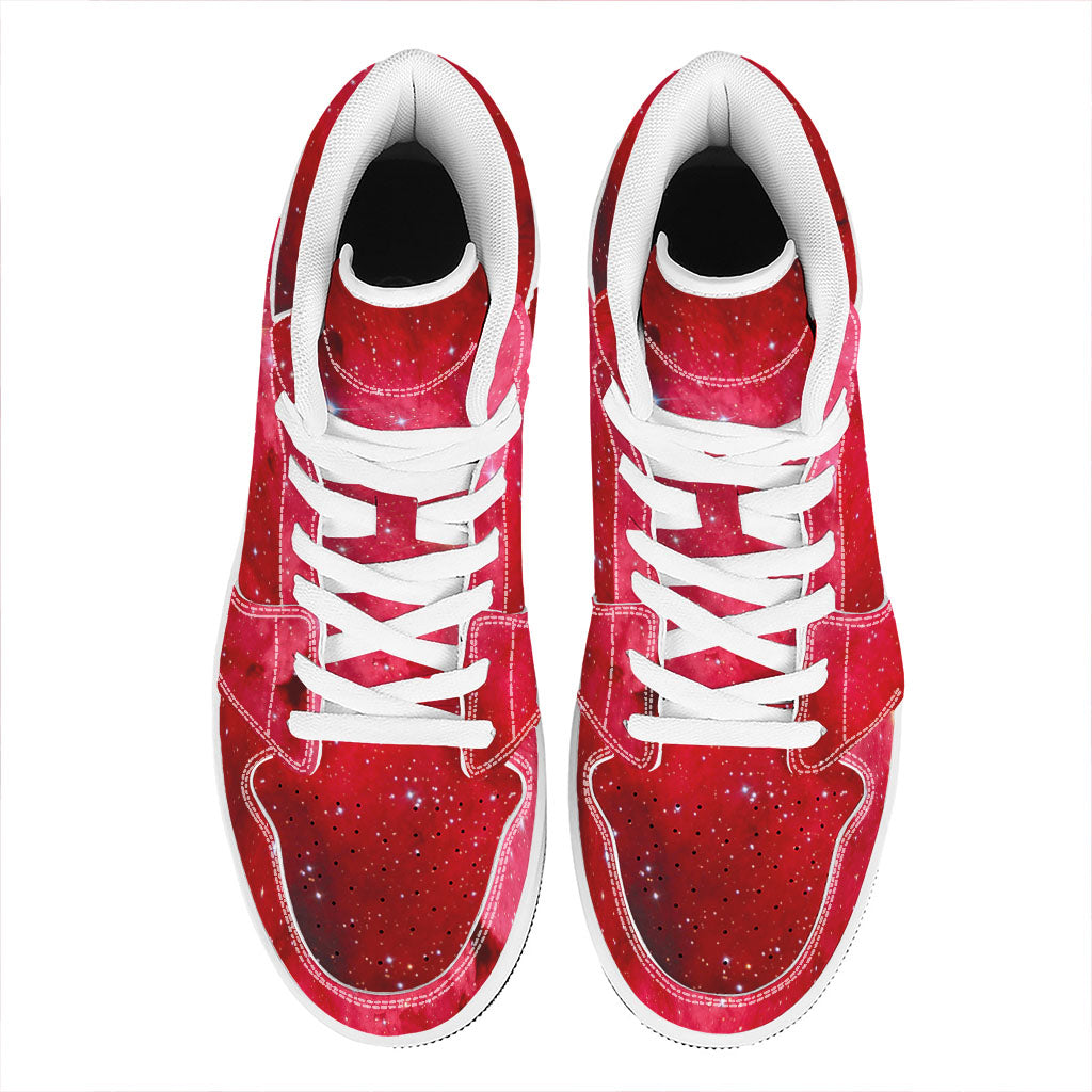 Red Galaxy Space Cloud Print High Top Leather Sneakers