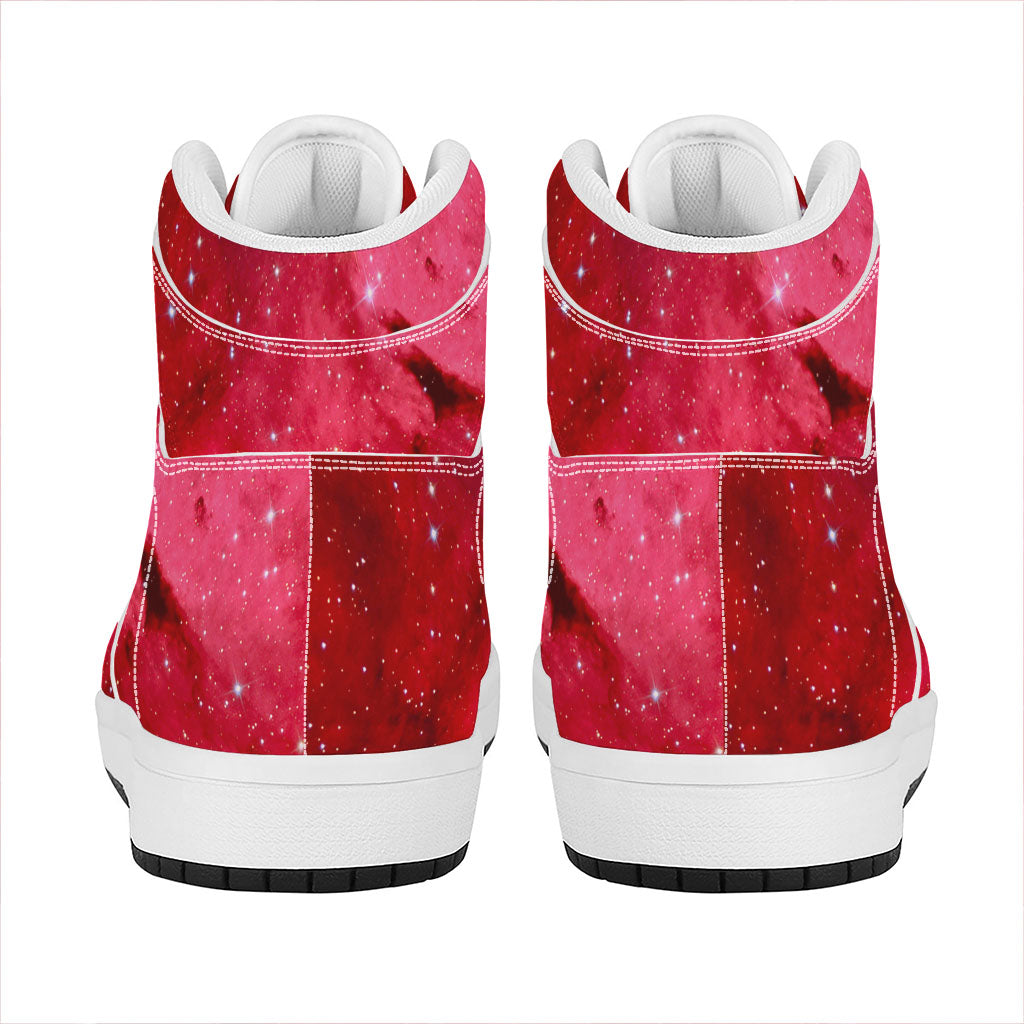 Red Galaxy Space Cloud Print High Top Leather Sneakers