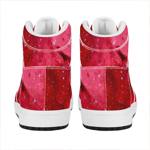 Red Galaxy Space Cloud Print High Top Leather Sneakers