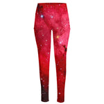 Red Galaxy Space Cloud Print High-Waisted Pocket Leggings